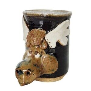 Vintage 80s Stoneware Studio Art Pottery 3D Moose Coffee Mug Cup Signed